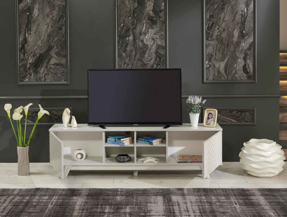 Streamdale Furniture Store Lina Mid Century Modern Tv Stand 2 Door Cabinet 4 Cubby Hole Shelves Tv Unit