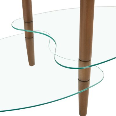 Streamdale Modern Oval Glass Coffee Table with Oak Wood Legs