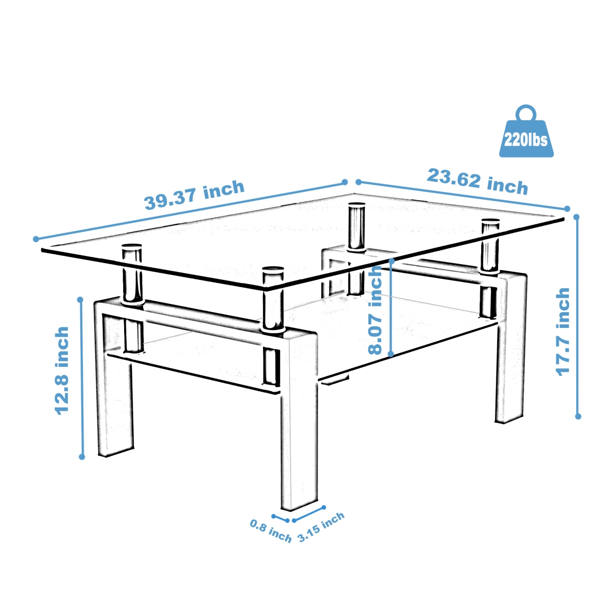 Streamdale Furniture ModernGlass Coffee Table Set for Living Room - Black