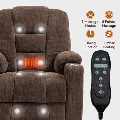 Single Piece Fabric with Heat and USB Ports -  Massage Recliner