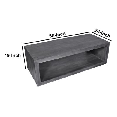 58" Cube Shaped Wooden Coffee Table With Open Bottom Shelf, Charcoal Gray