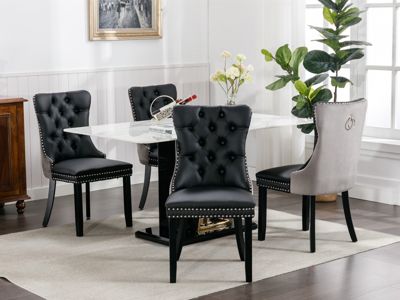 Contemporary Tufted Dining Chairs Set, Black+Gray