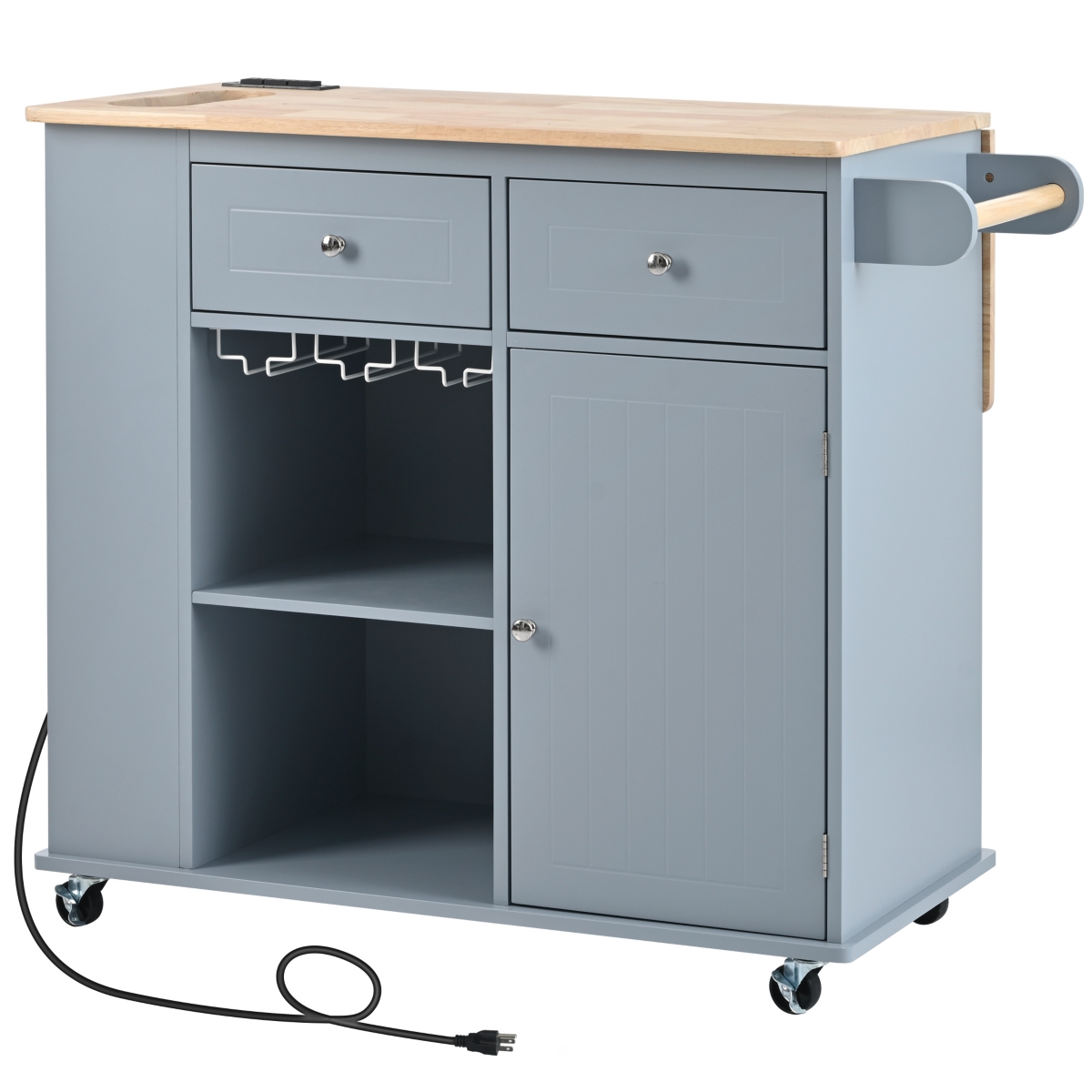 Simplie Fun Rolling Kitchen Island With Power Outlet, Drop Leaf, & Storage