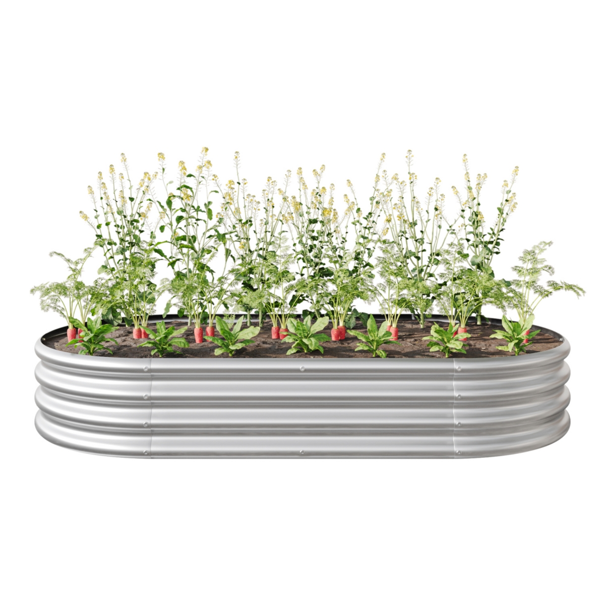 Raised Garden Bed Outdoor, Oval Large Metal Raised Planter Bed for Plants, Vegetables, and Flowers - Silver