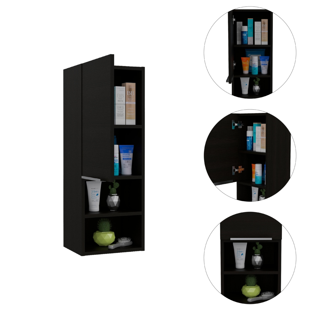Streamdale Furniture Mila Bathroom Cabinet, Two Interior Shelves, Two External Shelves, Single Door Cabinet -- Black
