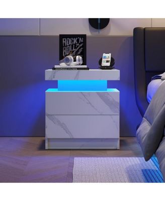  Modern LED Nightstand w/ Drawers