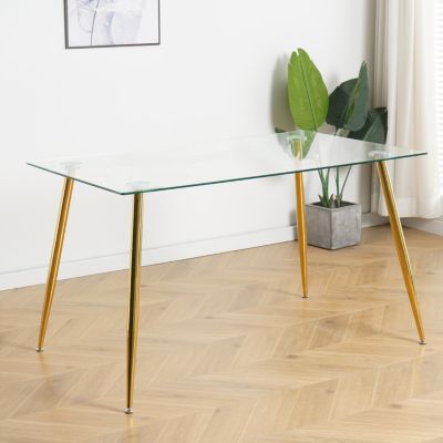 Modern 51" Glass Dining Table, Gold Metal Legs