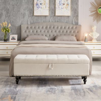 59" Bed Bench Ottoman with Storage Fabric
