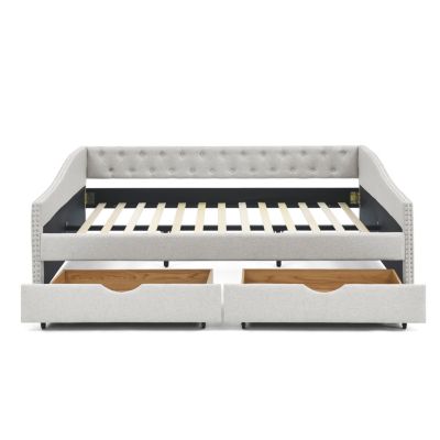 Queen Size Upholstered Daybed with Drawers