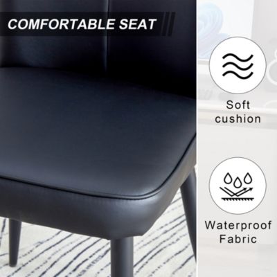 Streamdale 2 Pc. Black PU Faux Leather Upholstered Curved Backrest High-Density Foam Cushion Metal Leg Modern Minimalist Dining Chair Set