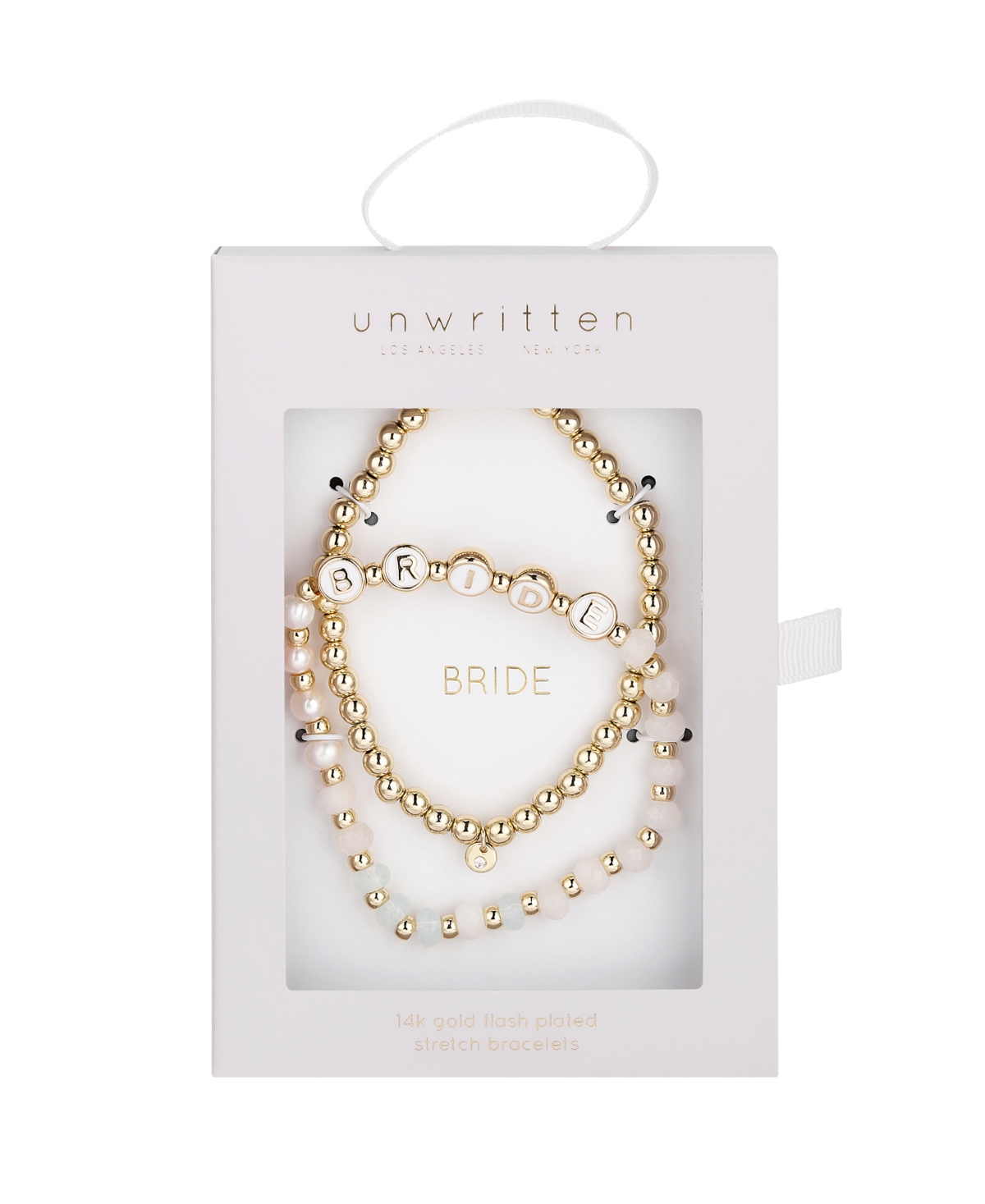 Shop Unwritten White Quartz And Freshwater Pearl Bride Stone And Beaded Stretch Bracelet Set In Gold