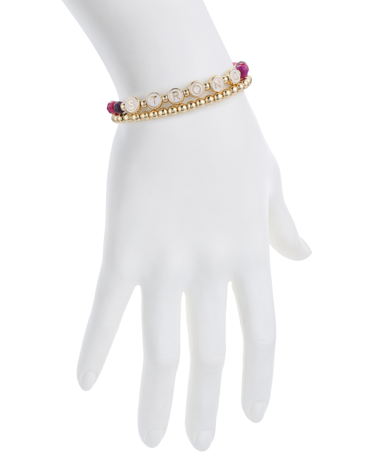 Unwritten Multi Purple Quartz Strong Stone And Beaded Stretch Bracelet Set In Gold