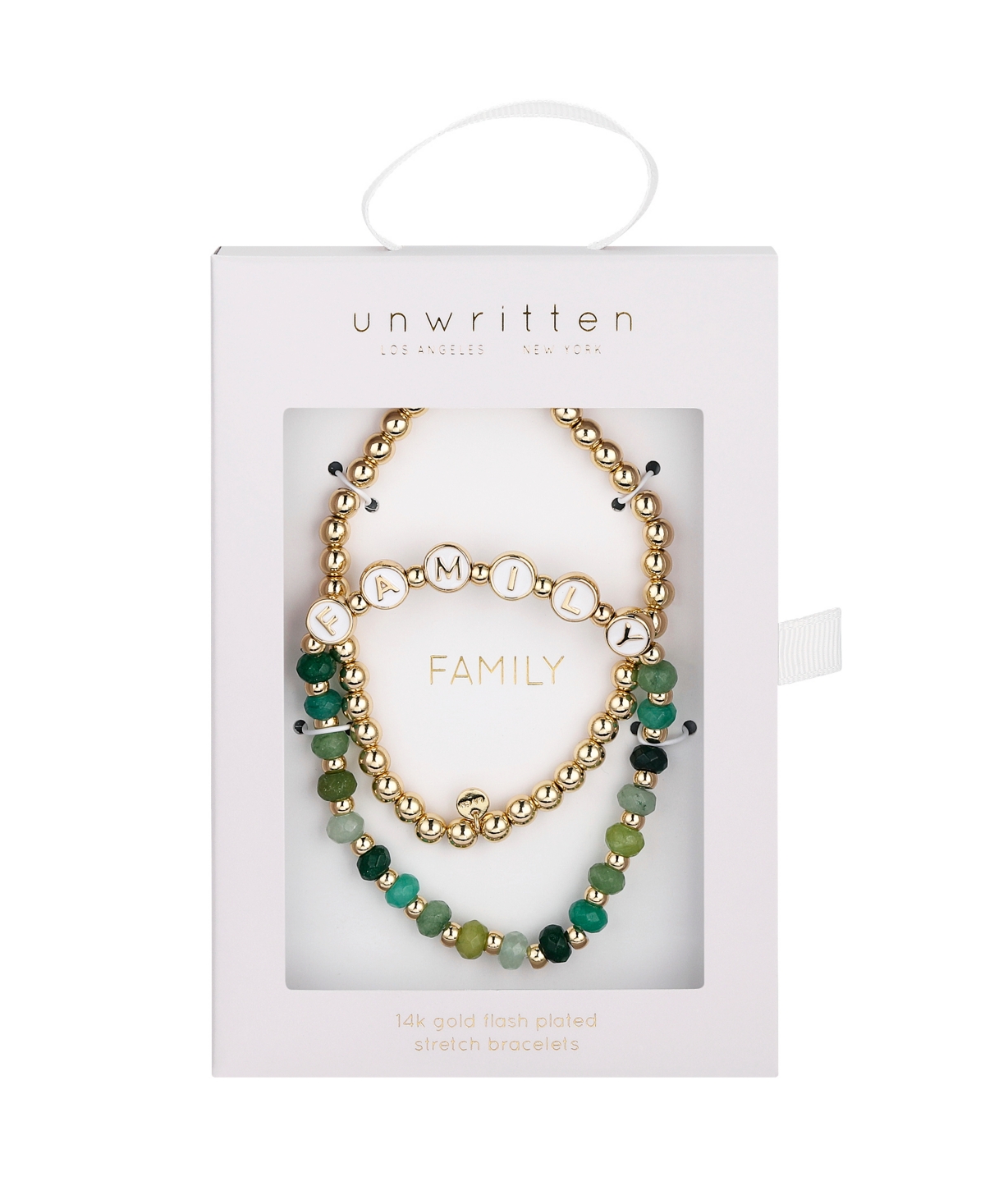 Shop Unwritten Multi Green Quartz Family Stone And Beaded Stretch Bracelet Set In Gold