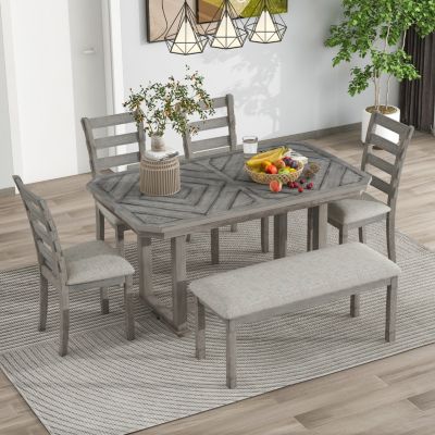 Streamdale Rubberwood Dining Set with Wood Grain Table Top (6 pcs)
