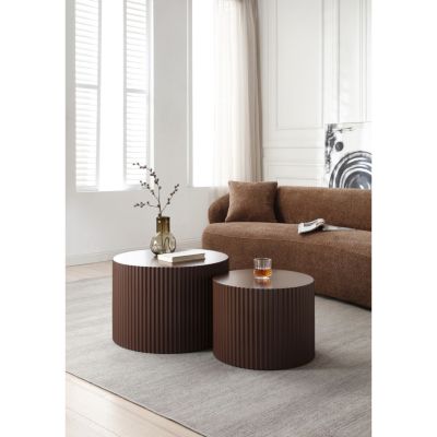 2-Piece Brown MDF Nesting Table Set
