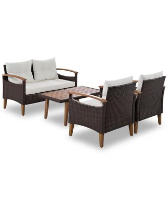 Streamdale Rattan Patio Set with Wood Table (4 Pieces)