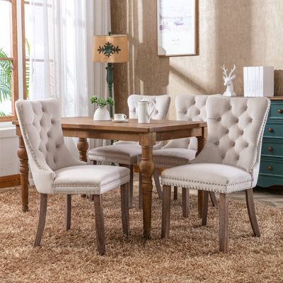 Modern, High-end Tufted Solid Wood Contemporary Velvet Upholstered Dining Chair with Wood Legs Nailhead Trim 2-Pcs Set