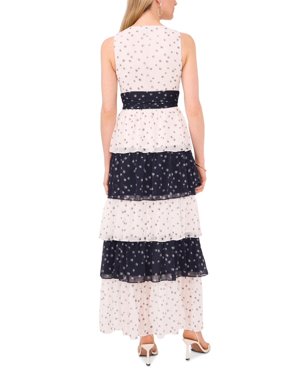 Shop 1.state Women's Colorblocked Tiered Maxi Dress In New Ivory,dark Indigo