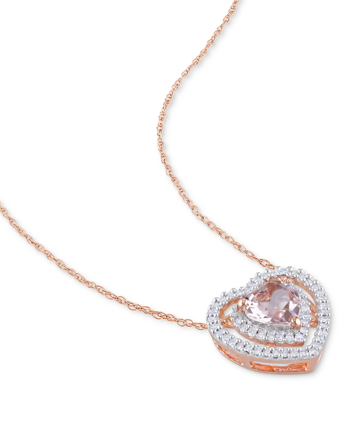 Macy's Morganite (5/8 Ct. T.w.) & Diamond (1/5 Ct. T.w.) Heart 17" Pendant Necklace In 10k Rose Gold In Morganite