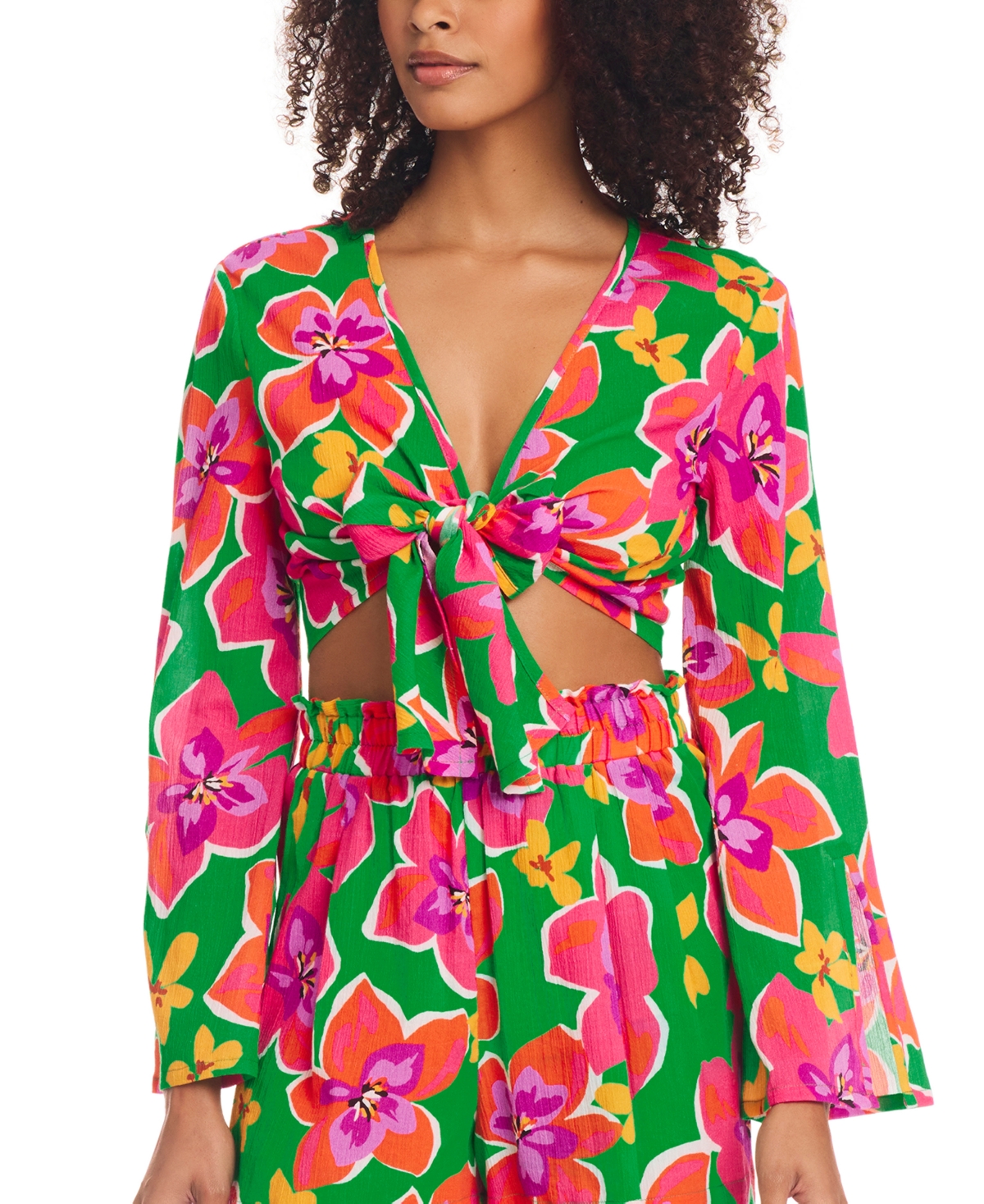 Women's Cotton Tie-Front Cover-Up Top - Multi