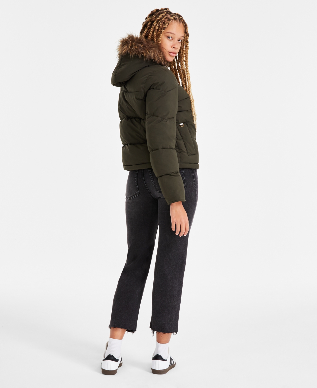 Maralyn & Me Juniors' Faux-Fur-Trim Hooded Puffer Coat