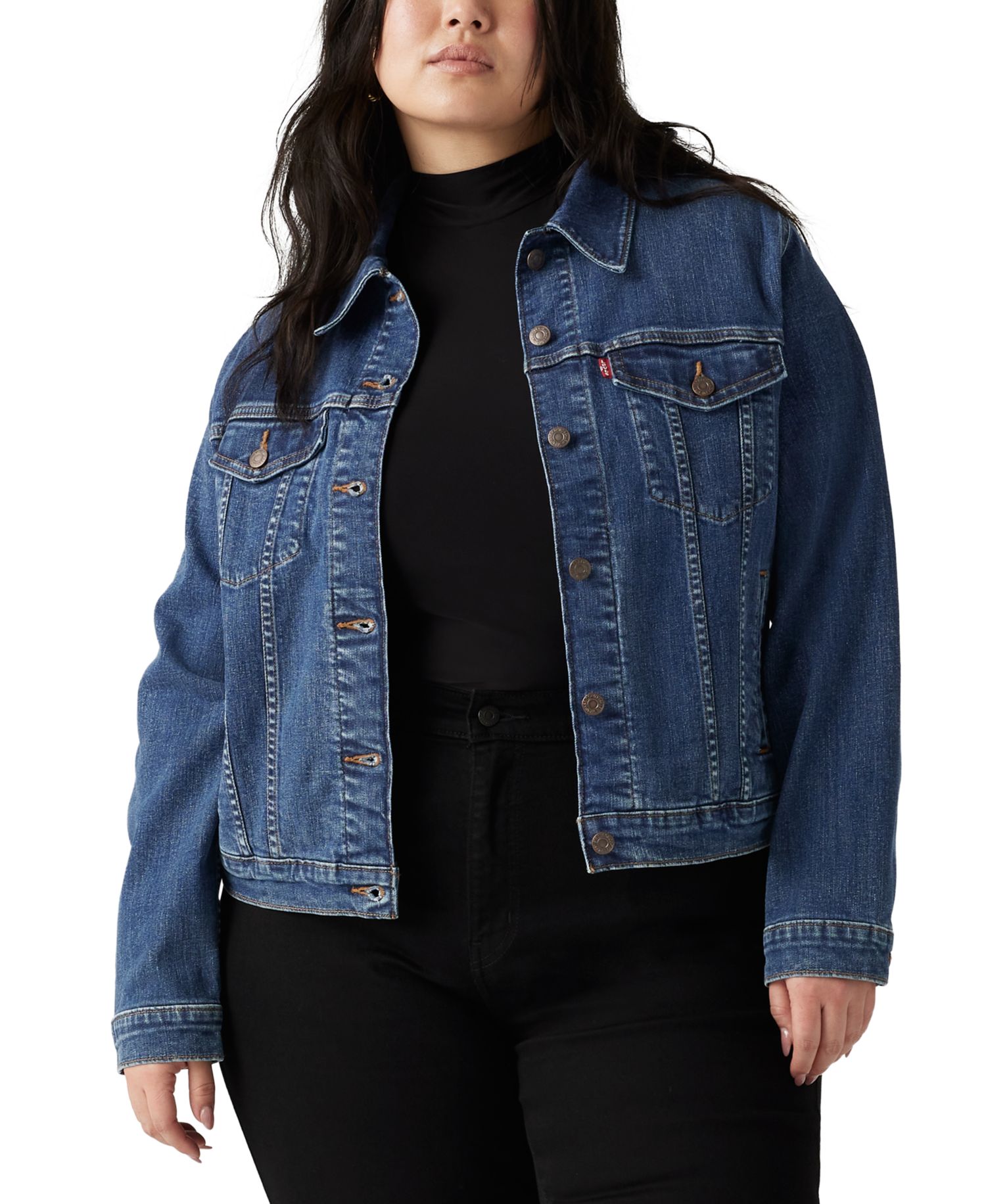 Plus Size Button-Down Original Denim Trucker Jacket