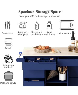 8-Drawer Kitchen Cart with Rubber Wood Countertop