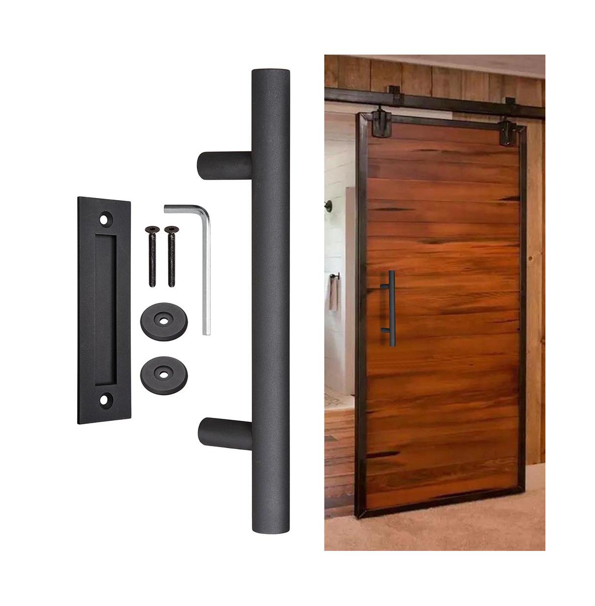 1x12" Sliding Barn Door Pull Flush Handle Gate Hardware Set Heavy Duty Cast Iron Matte Black