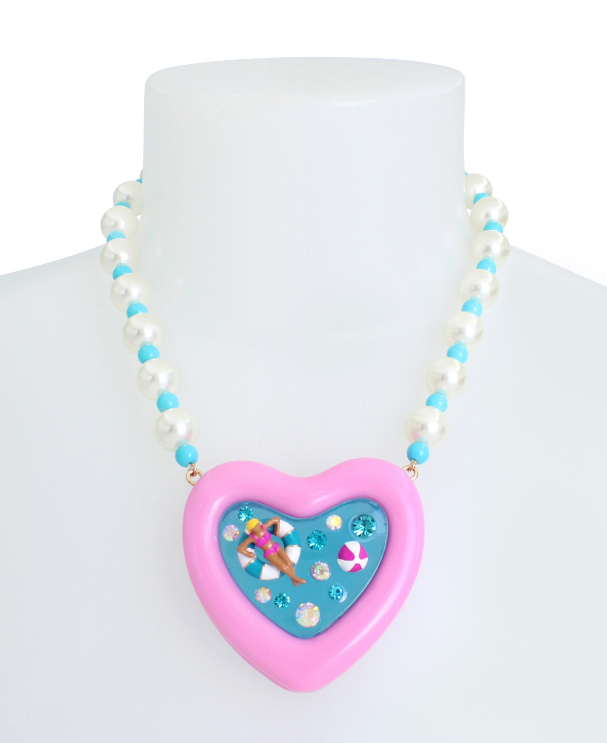 Shop Betsey Johnson Faux Stone Pool Party Heart Pendant Necklace In Pink
