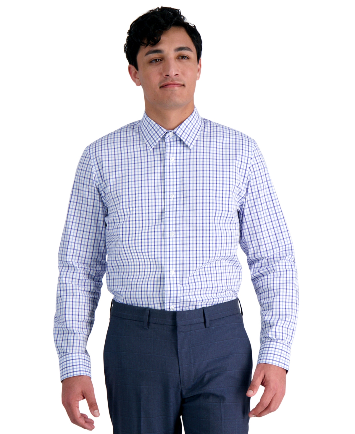 Shop Haggar Men's Premium Comfort Slim Fit Dress Shirt In Tonal Blue Check