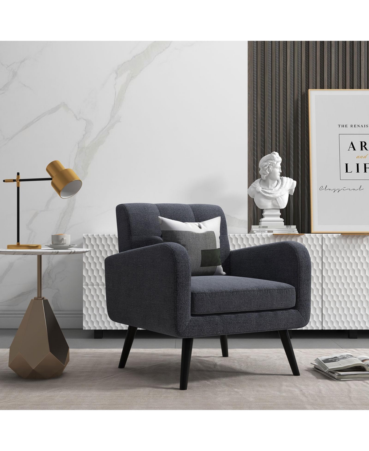 Slickblue Modern Upholstered Comfy Accent Chair Single Sofa with Rubber Wood Legs