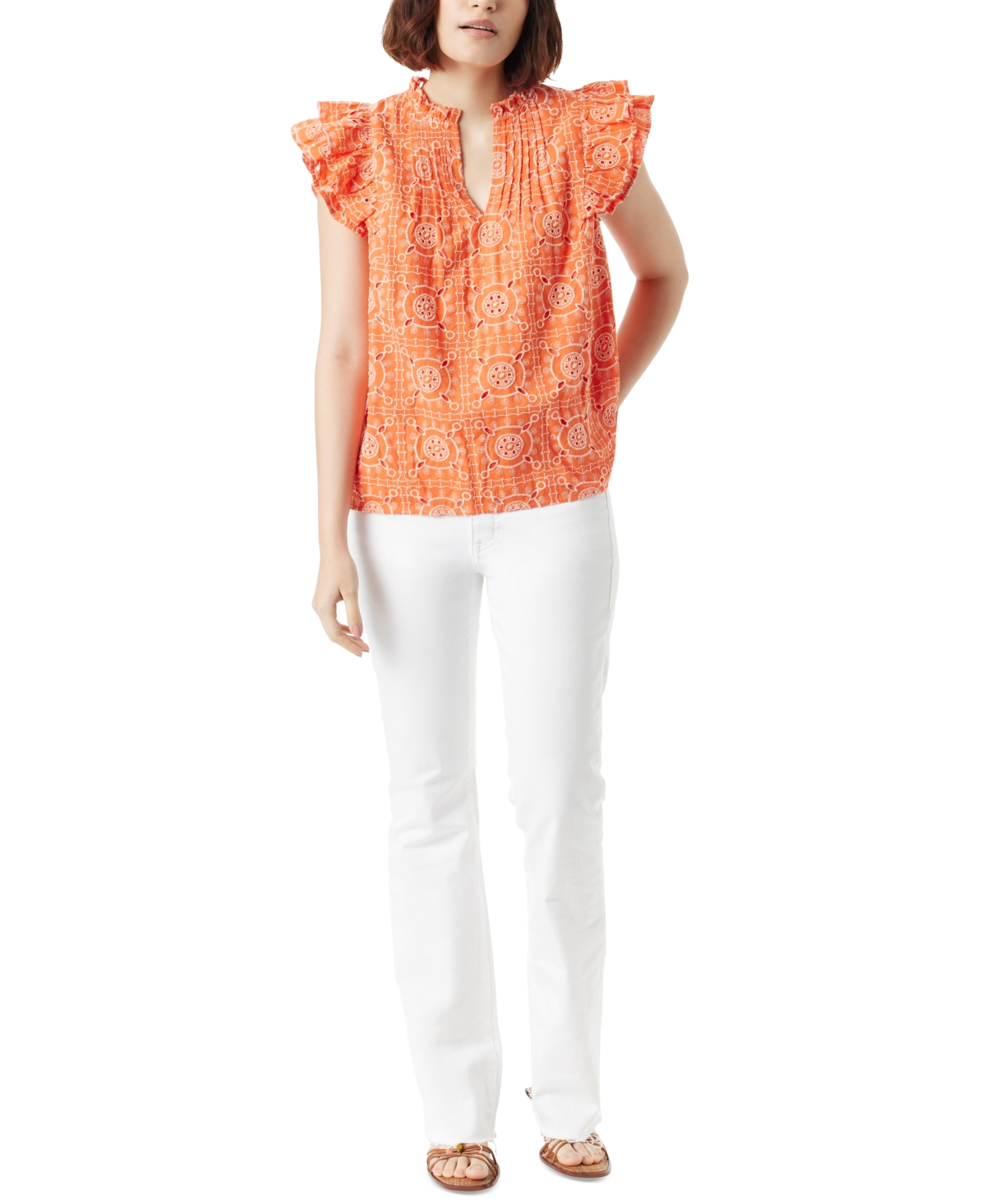 Shop Sam Edelman Women's Rey Cotton Ruffle-sleeve Blouse In Tigerlily