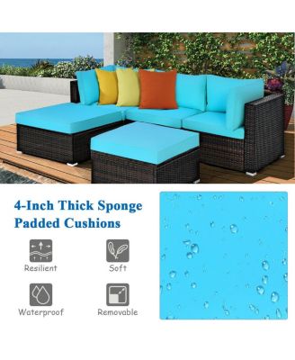 5 Pieces Patio Sectional Rattan Furniture Set with Ottoman Table