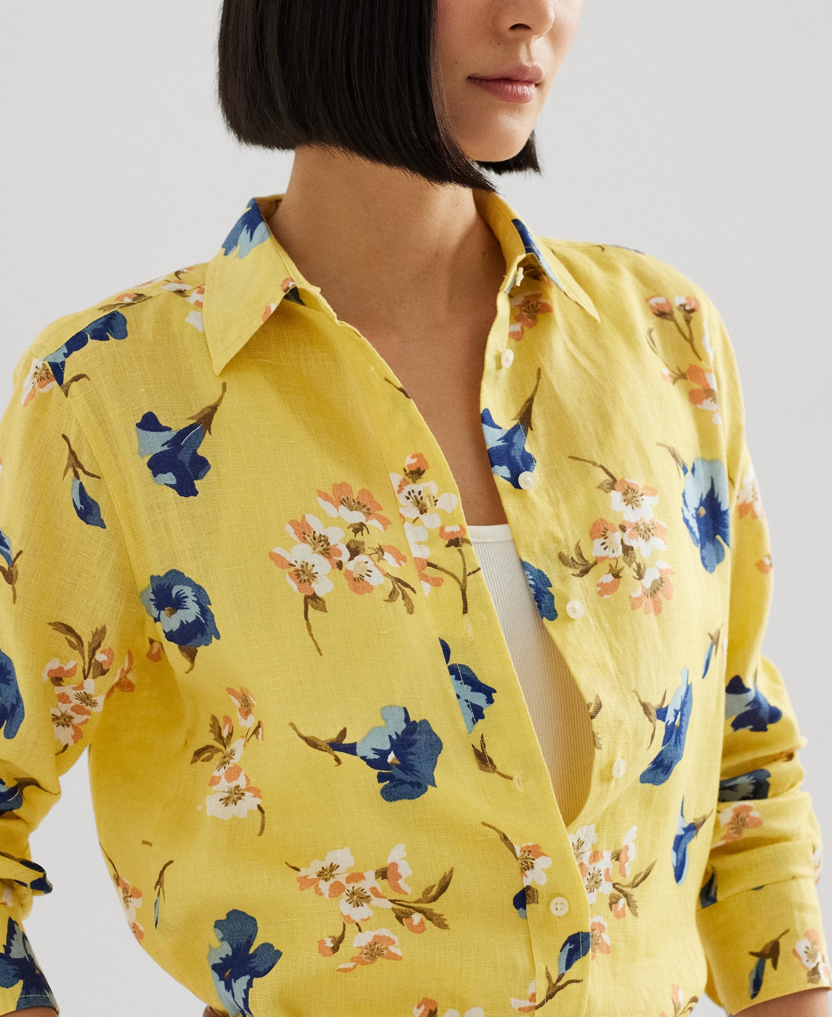 Shop Lauren Ralph Lauren Women's Floral Roll-tab Shirt In Yellow