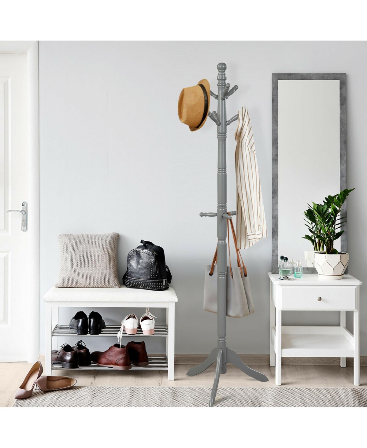 Slickblue Entryway Height Adjustable Coat Stand with 9 Hooks