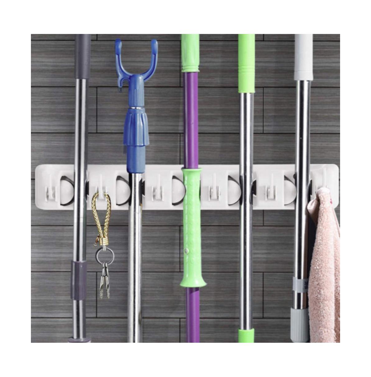 Slickblue Wall-mounted Mop Holder Hanger with 5 Positions