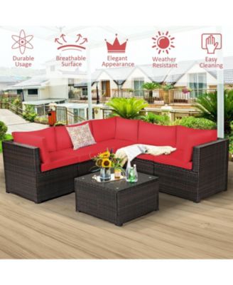 6 Pieces Rattan Patio Sectional Sofa Set with Cushions for 4-5 Person