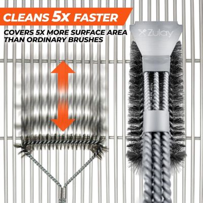 18" Heat Boss Grill Brush and Scraper - 3 Rows of Reinforced Stainless Steel Bristles for All Grill Types