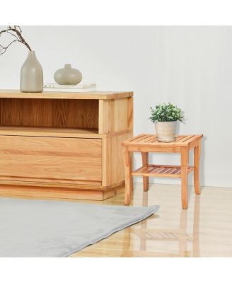 Bathroom Bamboo Shower Chair Bench with Storage Shelf