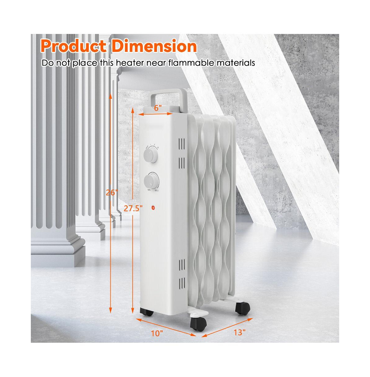 Slickblue 1500W Oil Filled Space Heater with Universal Wheels and 3-Level Heat- White