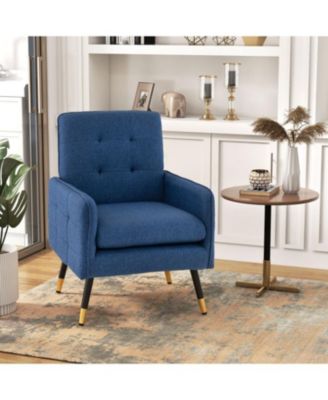 Linen Fabric Accent Chair with Removable Seat Cushion