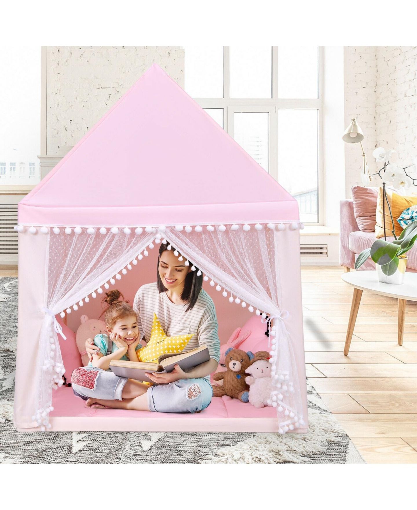 Детские игрушки Slickblue Fairy Castle Large 2-Piece Play Tent with Mat, Ages 2+, цвет: Розовый — фото 3