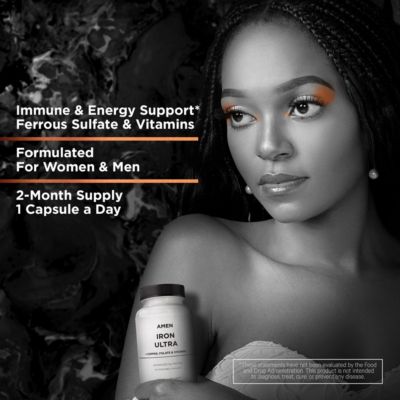 Iron Ultra Supplement + Copper, Folate, Vitamin C and Vitamin B12, Ferrous Sulfate Iron Vitamin - Iron 65mg Per Serving, Folic Acid, 60 Capsules