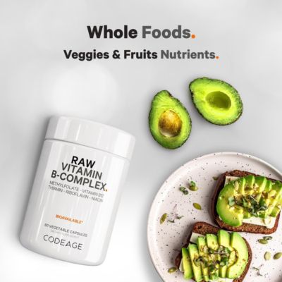 Raw Vitamin B-Complex Supplement - Essential B Vitamins with Probiotics, Digestive Enzymes, Fruits & Vegetables Methylfolate - Biotin, 60 Capsules