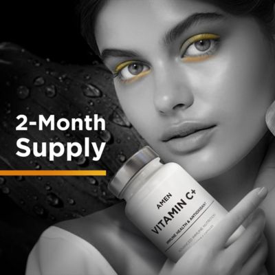Amen Vitamin C+ Supplement with Zinc, Bioflavonoids, Quercetin, Rose HIPS, Elderberry, Non-GMO, 2 Months Supply - 120 Capsules