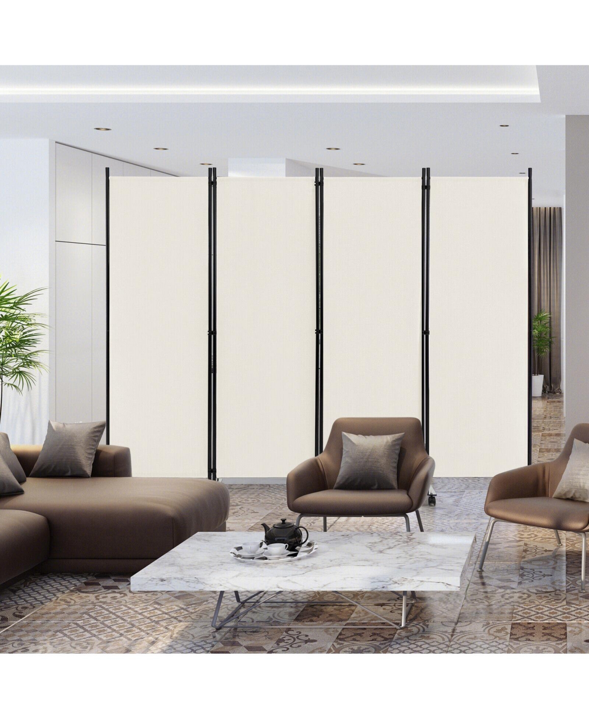 Slickblue 4-Panel Folding Room Divider 6 Feet Rolling Privacy Screen with Lockable Wheels