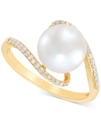 Cultured Freshwater Pearl (9mm) & Diamond (1/6 ct. t.w.) Swirl Ring in 10k Gold