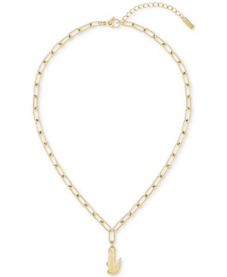 Gold-Tone Stainless Steel Pav&eacute; Crocodile Pendant Necklace, 17" + 2" extender