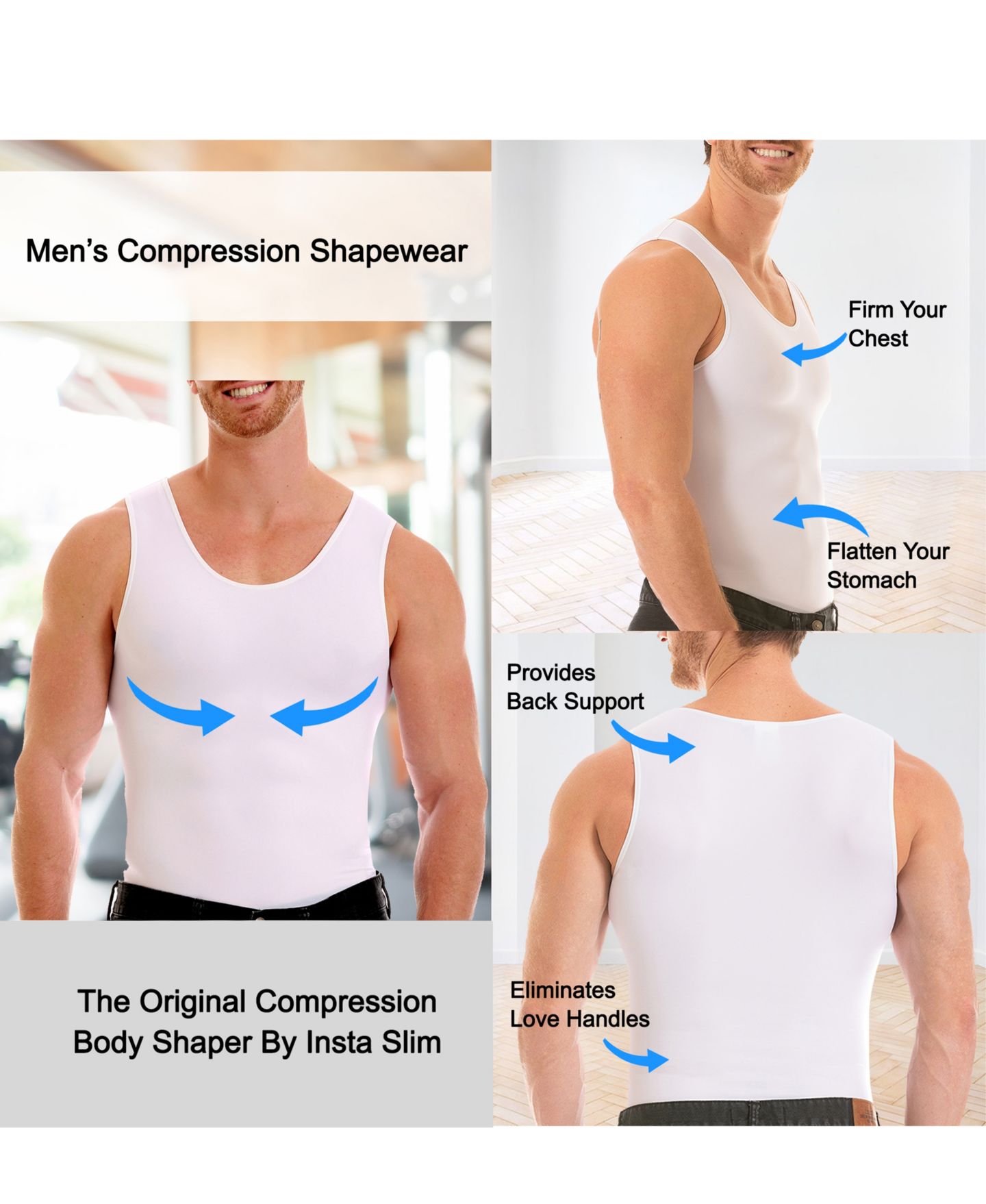 Мужской топ Instaslim Power Mesh Compression Muscle Tank Top, цвет: Чёрный — фото 7