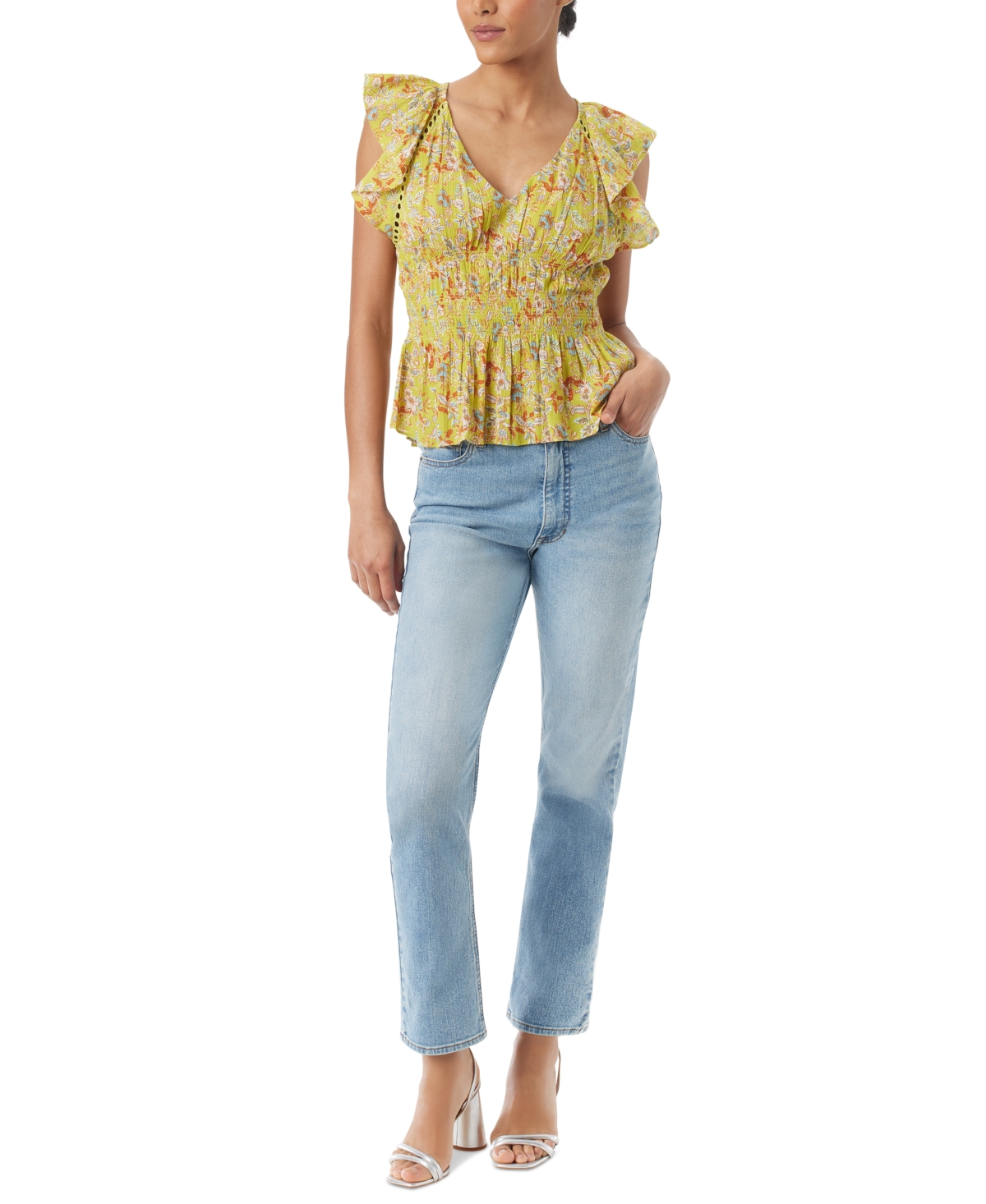 Sam Edelman Women's Nyra Cotton Flutter-Sleeve Blouse - Apple Green - Folk Garden